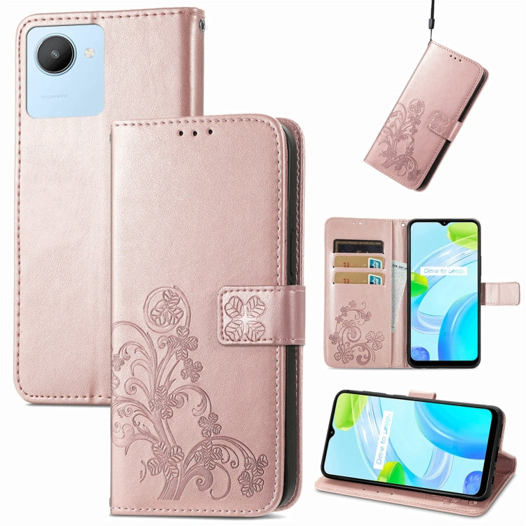 Four-leaf Clasp Embossed Buckle Leather Phone Case, For OPPO A77, For Realme C30, For vivo Y77 (China)