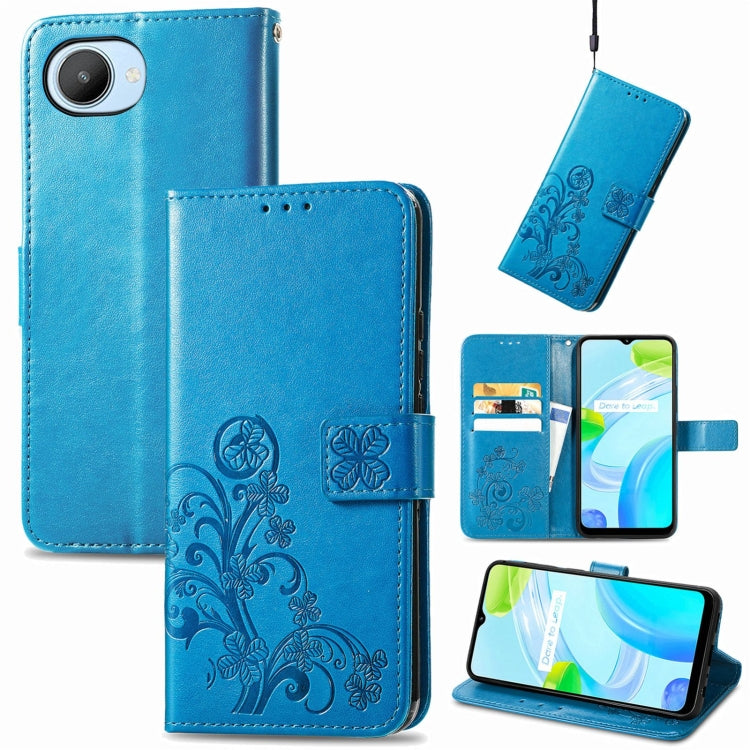 Four-leaf Clasp Embossed Buckle Leather Phone Case, For OPPO A77, For Realme C30, For vivo Y77 (China)