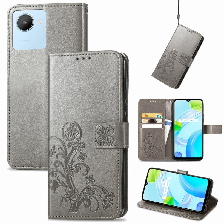 Four-leaf Clasp Embossed Buckle Leather Phone Case, For OPPO A77, For Realme C30, For vivo Y77 (China)