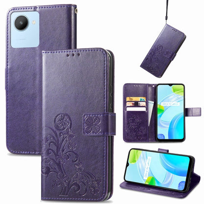 Four-leaf Clasp Embossed Buckle Leather Phone Case, For OPPO A77, For Realme C30, For vivo Y77 (China)