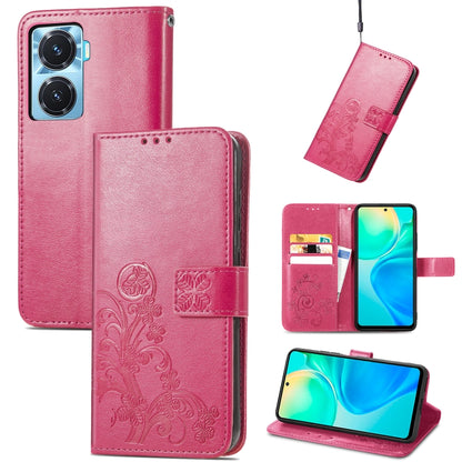Four-leaf Clasp Embossed Buckle Leather Phone Case, For OPPO A77, For Realme C30, For vivo Y77 (China)