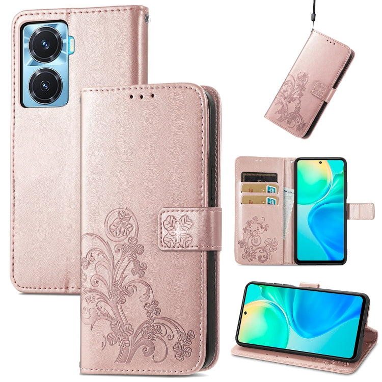 Four-leaf Clasp Embossed Buckle Leather Phone Case, For OPPO A77, For Realme C30, For vivo Y77 (China)