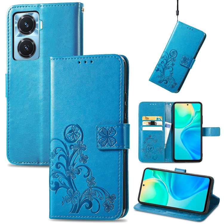 Four-leaf Clasp Embossed Buckle Leather Phone Case, For OPPO A77, For Realme C30, For vivo Y77 (China)