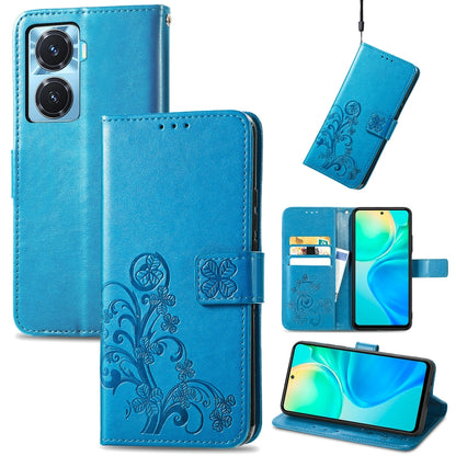 Four-leaf Clasp Embossed Buckle Leather Phone Case, For OPPO A77, For Realme C30, For vivo Y77 (China)