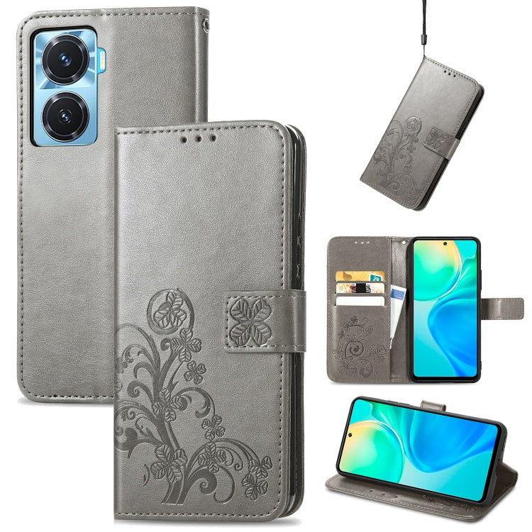 Four-leaf Clasp Embossed Buckle Leather Phone Case, For OPPO A77, For Realme C30, For vivo Y77 (China)