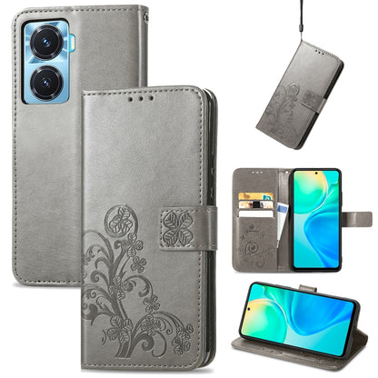 Four-leaf Clasp Embossed Buckle Leather Phone Case, For OPPO A77, For Realme C30, For vivo Y77 (China)