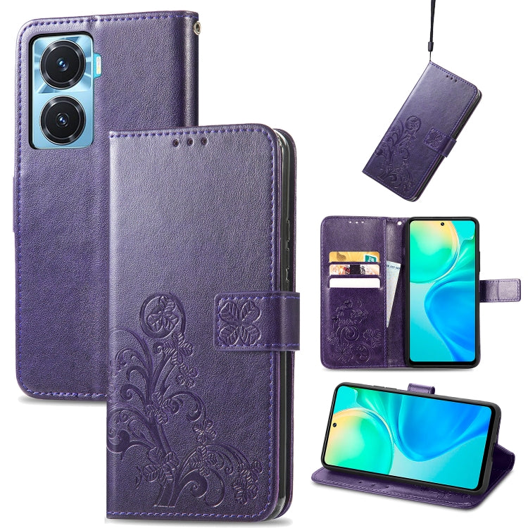 Four-leaf Clasp Embossed Buckle Leather Phone Case, For OPPO A77, For Realme C30, For vivo Y77 (China)