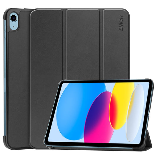 Housse de support intelligente en cuir texturé Custer pliable en trois pour iPad 10e génération 10.9 2022 ENKAY, pour iPad 10e génération 10.9 2022