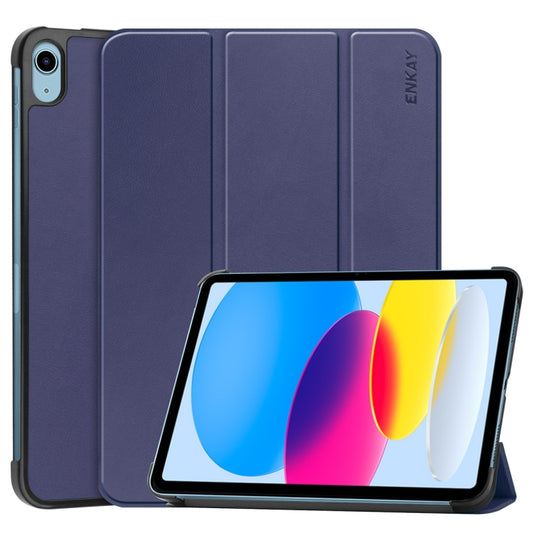Housse de support intelligente en cuir texturé Custer pliable en trois pour iPad 10e génération 10.9 2022 ENKAY, pour iPad 10e génération 10.9 2022