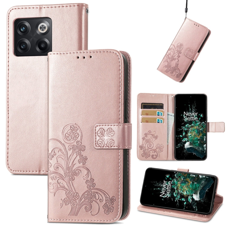 Four-leaf Clasp Embossed Buckle Leather Phone Case, For Huawei Nova 10, For Google Pixel 7, For Nokia X100 5G, For OnePlus 10T, For T-Mobile REVVL 6 5G, For T-Mobile Revvl 6 Pro 5G