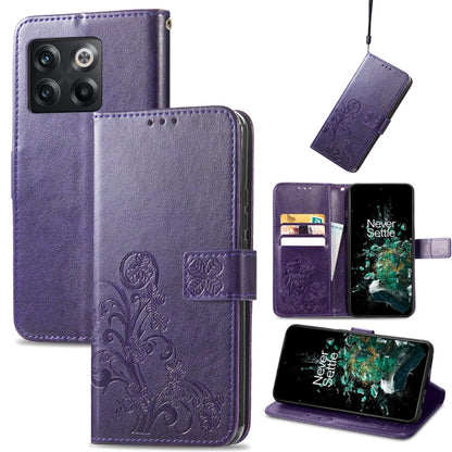Four-leaf Clasp Embossed Buckle Leather Phone Case, For Huawei Nova 10, For Google Pixel 7, For Nokia X100 5G, For OnePlus 10T, For T-Mobile REVVL 6 5G, For T-Mobile Revvl 6 Pro 5G