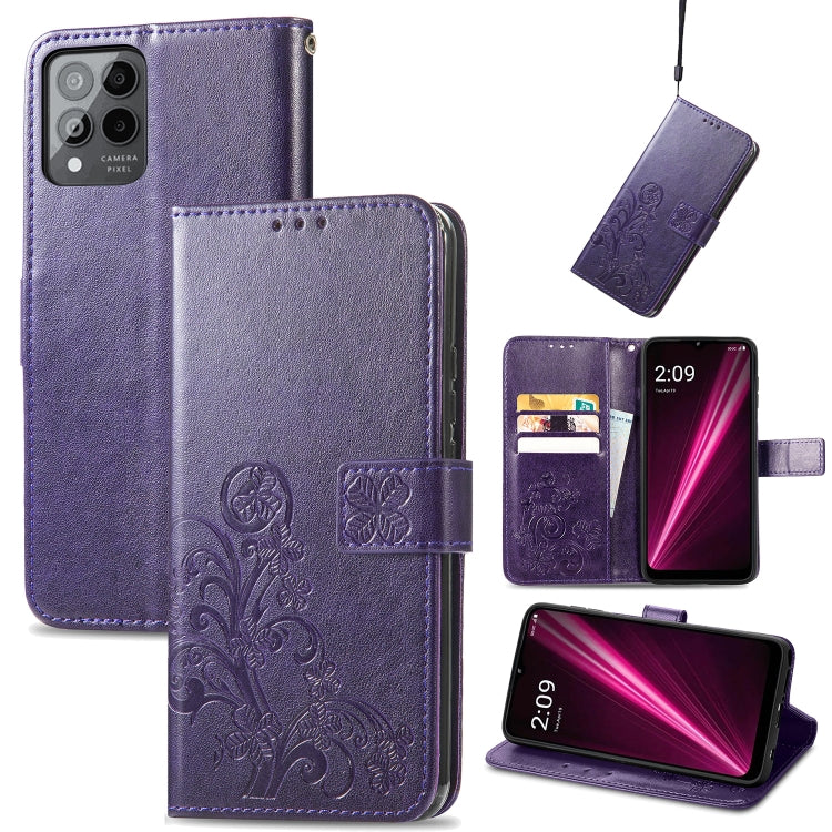 Four-leaf Clasp Embossed Buckle Leather Phone Case, For Huawei Nova 10, For Google Pixel 7, For Nokia X100 5G, For OnePlus 10T, For T-Mobile REVVL 6 5G, For T-Mobile Revvl 6 Pro 5G