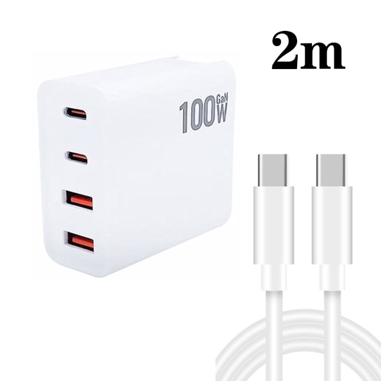 Chargeur multiprise GaN 100W double USB + double USB-C/Type-C avec câble de données Type-C vers Type-C de 2m, prise US, prise US/EU, prise US/UK, prise US/AU, prise US/EU/UK, prise US/EU/UK/AU