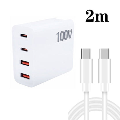 Chargeur multiprise GaN 100W double USB + double USB-C/Type-C avec câble de données Type-C vers Type-C de 2m, prise US, prise US/EU, prise US/UK, prise US/AU, prise US/EU/UK, prise US/EU/UK/AU