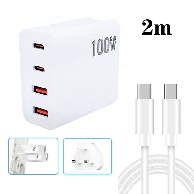 Chargeur multiprise GaN 100W double USB + double USB-C/Type-C avec câble de données Type-C vers Type-C de 2m, prise US, prise US/EU, prise US/UK, prise US/AU, prise US/EU/UK, prise US/EU/UK/AU