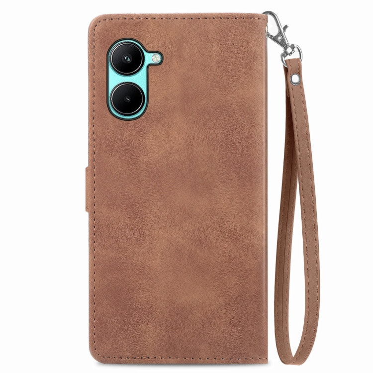 For Realme C33 Embossed Flower Zipper Leather Phone Case, For Realme C33