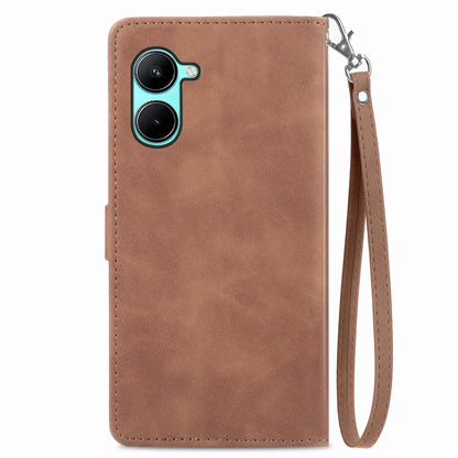 For Realme C33 Embossed Flower Zipper Leather Phone Case, For Realme C33