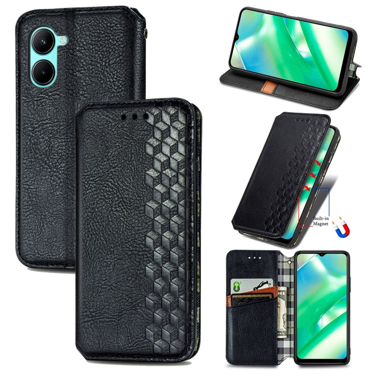 For OPPO Realme C33 Cubic Grid Pressed Magnetic Leather Phone Case, For Realme C33