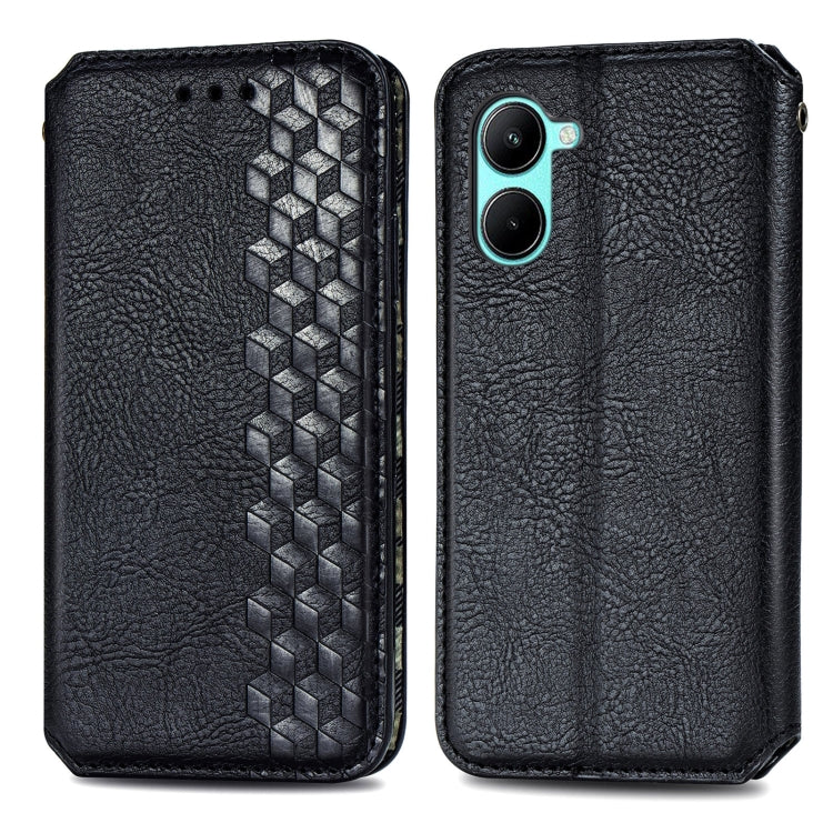 For OPPO Realme C33 Cubic Grid Pressed Magnetic Leather Phone Case, For Realme C33