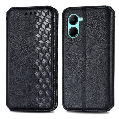 For OPPO Realme C33 Cubic Grid Pressed Magnetic Leather Phone Case, For Realme C33