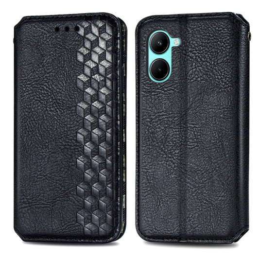 For OPPO Realme C33 Cubic Grid Pressed Magnetic Leather Phone Case, For Realme C33