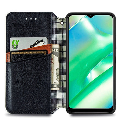 For OPPO Realme C33 Cubic Grid Pressed Magnetic Leather Phone Case, For Realme C33