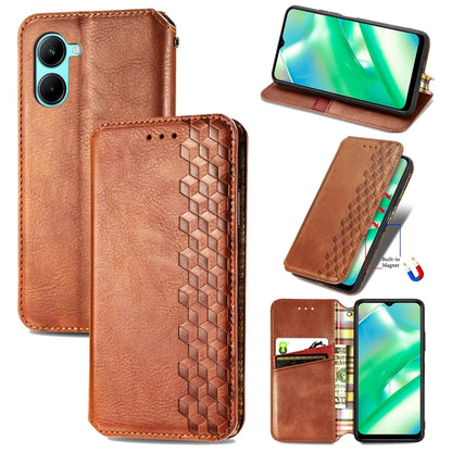 For OPPO Realme C33 Cubic Grid Pressed Magnetic Leather Phone Case, For Realme C33