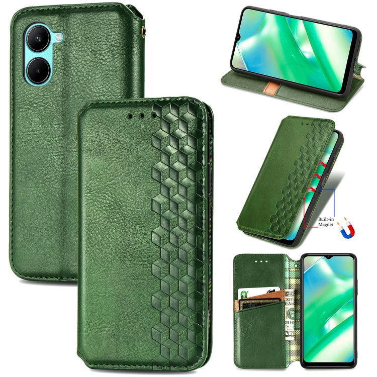 For OPPO Realme C33 Cubic Grid Pressed Magnetic Leather Phone Case, For Realme C33