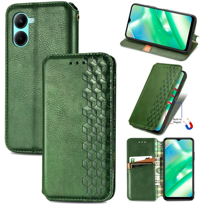 For OPPO Realme C33 Cubic Grid Pressed Magnetic Leather Phone Case, For Realme C33