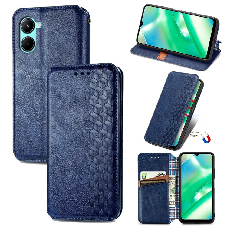 For OPPO Realme C33 Cubic Grid Pressed Magnetic Leather Phone Case, For Realme C33