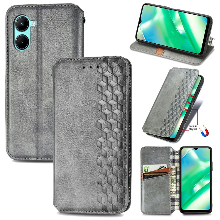 For OPPO Realme C33 Cubic Grid Pressed Magnetic Leather Phone Case, For Realme C33