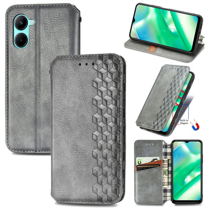 For OPPO Realme C33 Cubic Grid Pressed Magnetic Leather Phone Case, For Realme C33