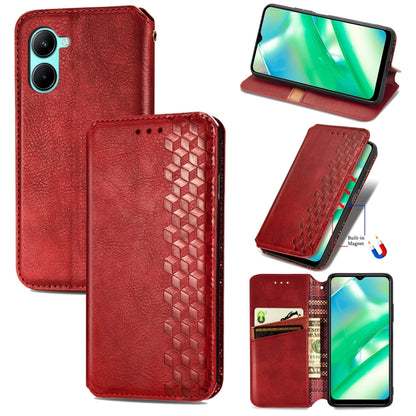 For OPPO Realme C33 Cubic Grid Pressed Magnetic Leather Phone Case, For Realme C33