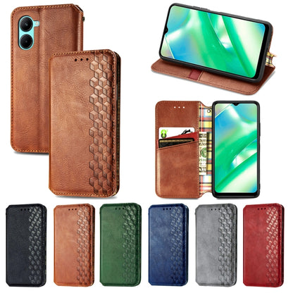 For OPPO Realme C33 Cubic Grid Pressed Magnetic Leather Phone Case, For Realme C33