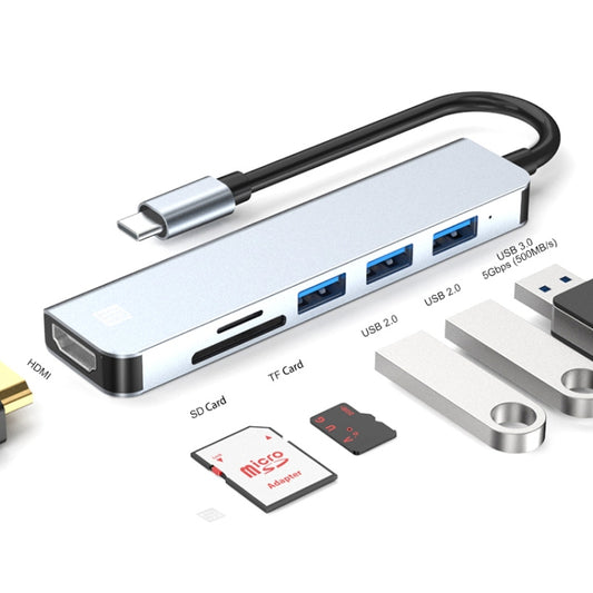 JUNSUNMAY Adaptateur de station d'accueil 6 en 1 Type-C vers HDMI 4K Hub USB-C Lecteur de cartes SD/TF, JSM-HUB004