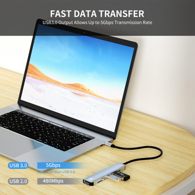 JUNSUNMAY 6 in 1 Type-C to 4K HDMI Docking Station Adapter USB-C PD Quick Charge Hub SD/TF Card Reader, JSM-HUB005