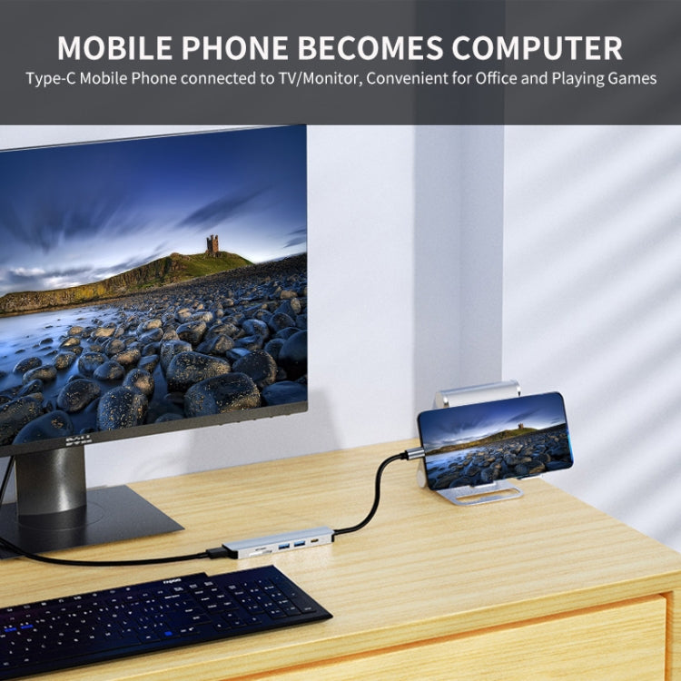 JUNSUNMAY 6 in 1 Type-C to 4K HDMI Docking Station Adapter USB-C PD Quick Charge Hub SD/TF Card Reader, JSM-HUB005