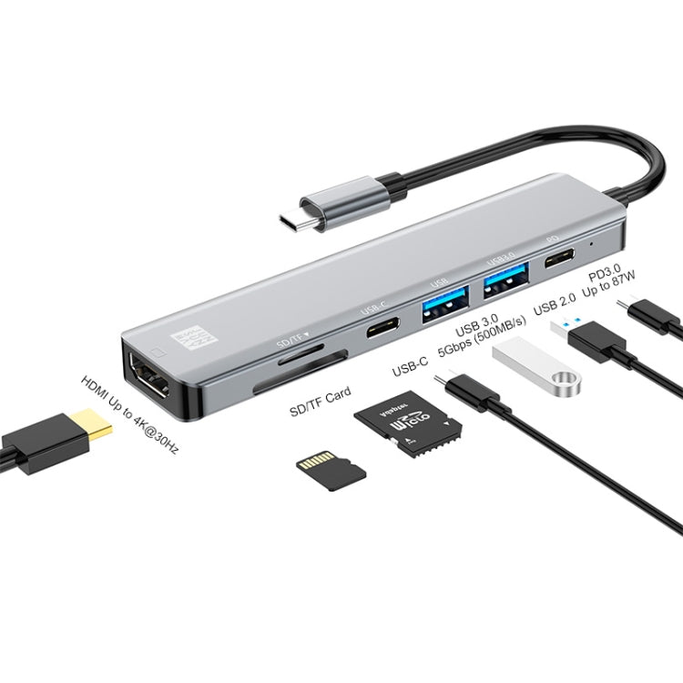 JUNSUNMAY 7 in 1 Type-C to 4K HDMI Docking Station Adapter PD Quick Charge Hub SD/TF Card Reader, JSM-HUB007