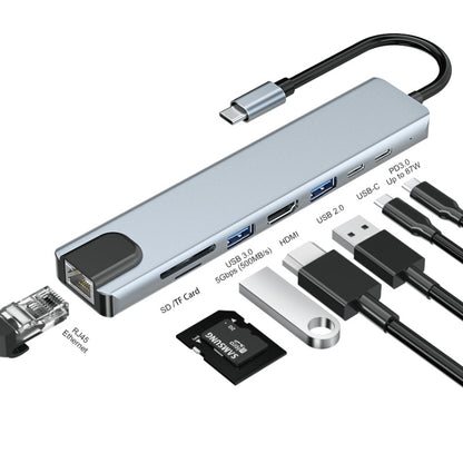 JUNSUNMAY 8 in 1 Type-C to 4K HDMI / Ethernet Docking Station Adapter PD Quick Charge Hub SD/TF Card Reader, JSM-HUB008