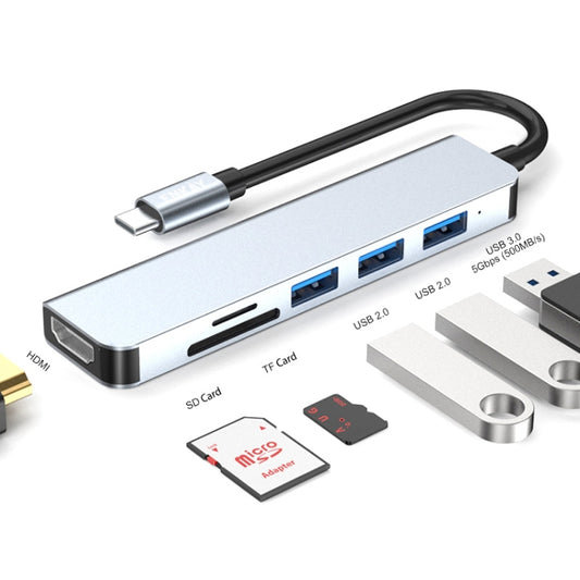ENKAY Hat-Prince 6 in 1 Type-C to 4K HDMI Docking Station Adapter USB-C Hub SD/TF Card Reader, 6 in 1 Type-C to 4K HDMI
