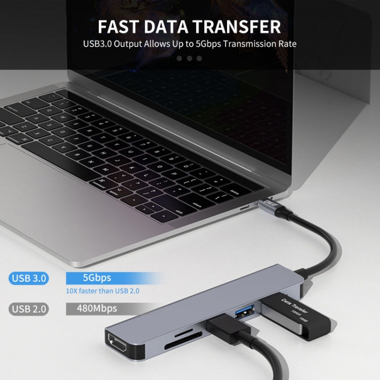 ENKAY Hat-Prince 6 in 1 Type-C to 4K HDMI Docking Station Adapter USB-C Hub SD/TF Card Reader, 6 in 1 Type-C to 4K HDMI