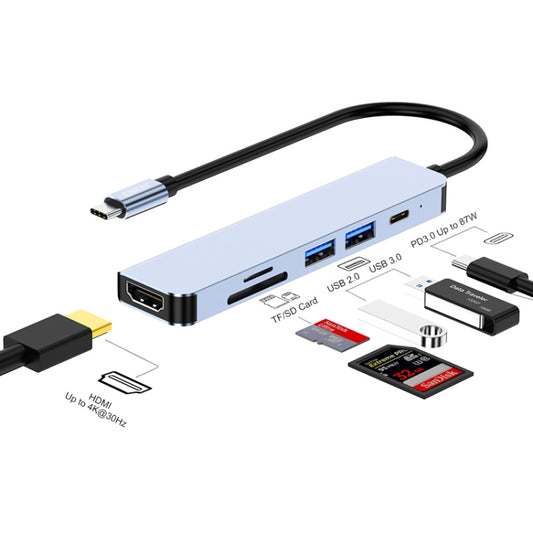 ENKAY Hat-Prince 6 in 1 Type-C Hub 4K HDMI Docking Station Adapter USB-C PD Quick Charge SD/TF Card Reader, 6 in 1 Type-C