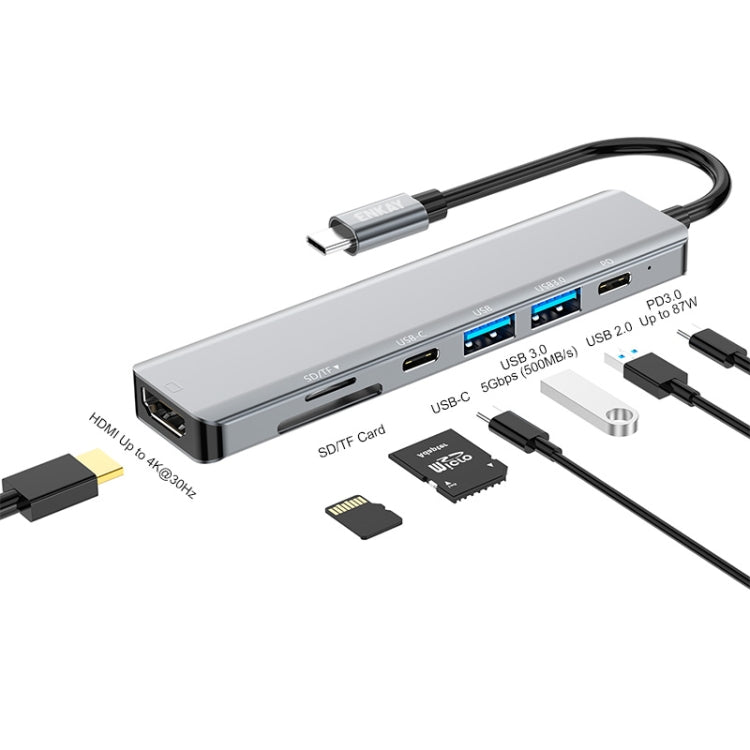 ENKAY Hat-Prince 7 in 1 Type-C to 4K HDMI Docking Station Adapter PD Quick Charge Hub, Type-C to 4K HDMI