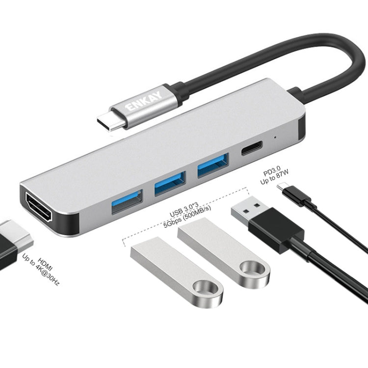 ENKAY Hat-Prince 5 in 1 Type-C Hub 4K HDMI Converter Docking Station USB 3.0 Adapter, USB3.0+HDMI