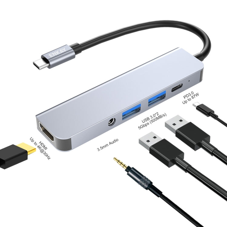 ENKAY Hat-Prince 5 in 1 Type-C Hub 4K HDMI Converter Docking Station 3.5mm Audio Jack Adapter, 3.5mm+HDMI