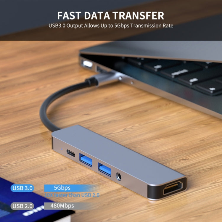 ENKAY Hat-Prince 5 in 1 Type-C Hub 4K HDMI Converter Docking Station 3.5mm Audio Jack Adapter, 3.5mm+HDMI