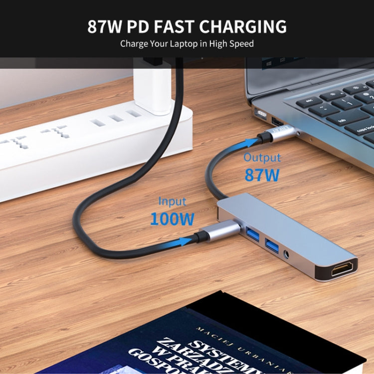 ENKAY Hat-Prince 5 in 1 Type-C Hub 4K HDMI Converter Docking Station 3.5mm Audio Jack Adapter, 3.5mm+HDMI