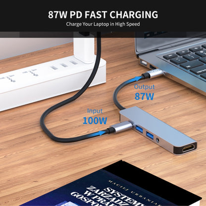 ENKAY Hat-Prince 5 in 1 Type-C Hub 4K HDMI Converter Docking Station 3.5mm Audio Jack Adapter, 3.5mm+HDMI