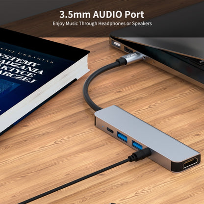 ENKAY Hat-Prince 5 in 1 Type-C Hub 4K HDMI Converter Docking Station 3.5mm Audio Jack Adapter, 3.5mm+HDMI