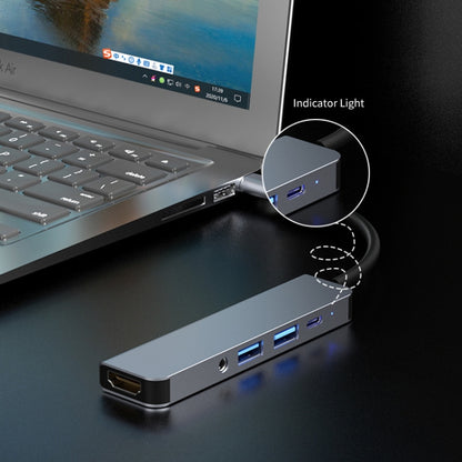 ENKAY Hat-Prince 5 in 1 Type-C Hub 4K HDMI Converter Docking Station 3.5mm Audio Jack Adapter, 3.5mm+HDMI